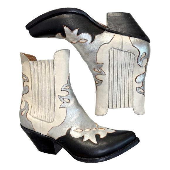 Buttero Women’s 9.5 Texan Ankle Boots Western Panels Distressed Black White - Picture 7 of 13